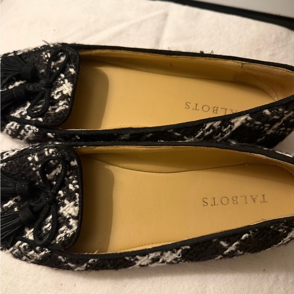 Talbots Black and White Tweed Pointed Tassel Loafers - Picture 3 of 4